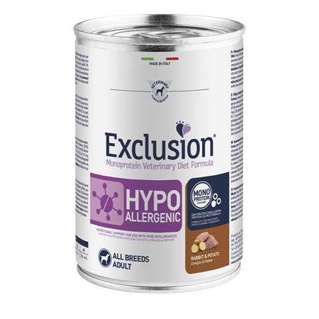 exclusion diet hypoallergenic coniglio e patate 400 gr barattolo umido per cane