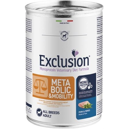 exclusion diet metabolic mobility maiale e fibre 400 gr barattolo umido per cane