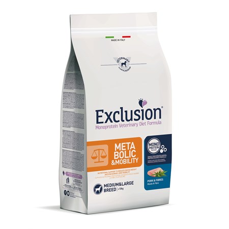 exclusion diet metabolic mobility medium large 12 kg maiale e fibre per cane