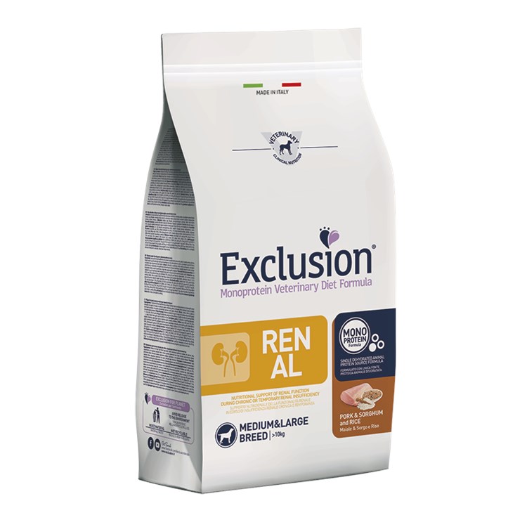 Exclusion Diet Renal Medium Large Maiale Sorgo Riso 2 kg Per Cani