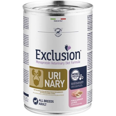 exclusion diet urinary maiale sorgo riso 400 gr barattolo umido per cane