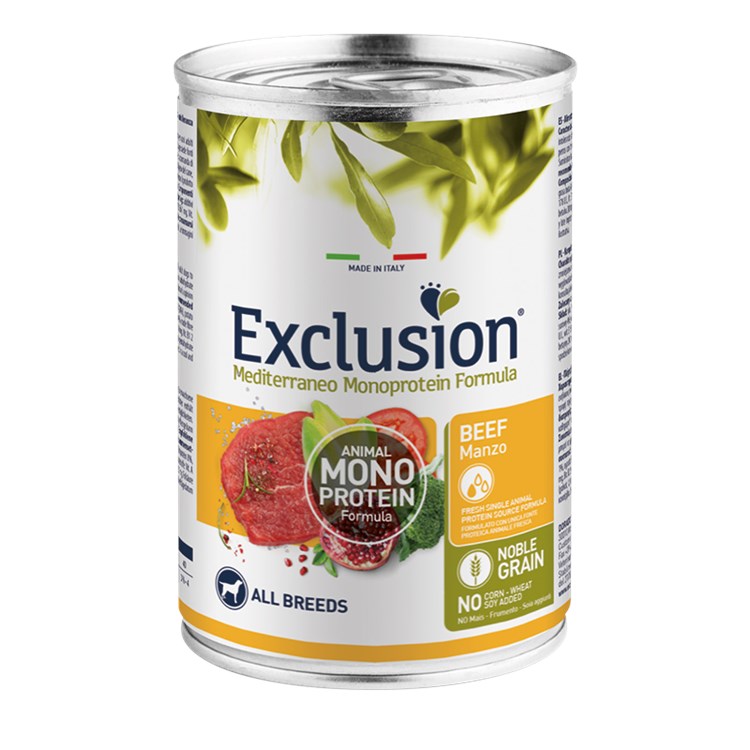 Exclusion Mediterraneo Monoproteico Manzo 400 gr Barattolo Umido Per Cane