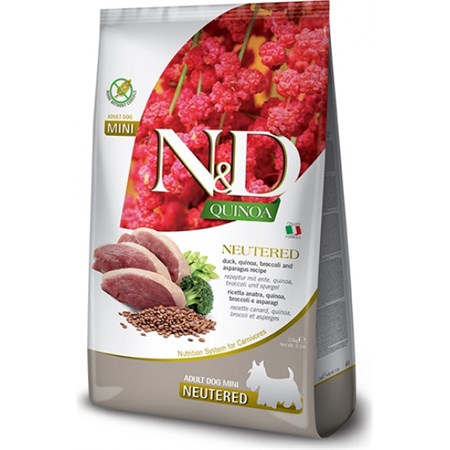 farmina n d quinoa grain free adult mini neutered anatra 7 kg per cani novita