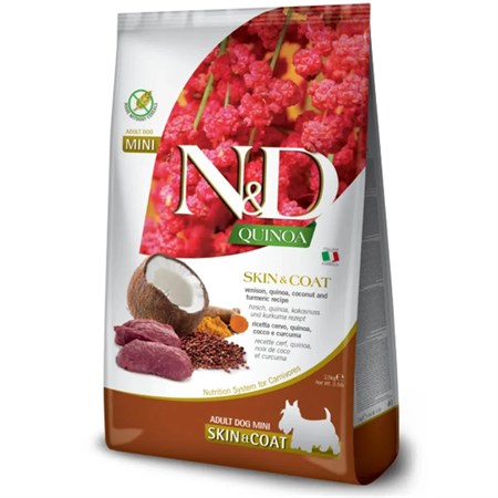 farmina n d quinoa grain free adult mini skin coat cervo cocco 7 kg cane