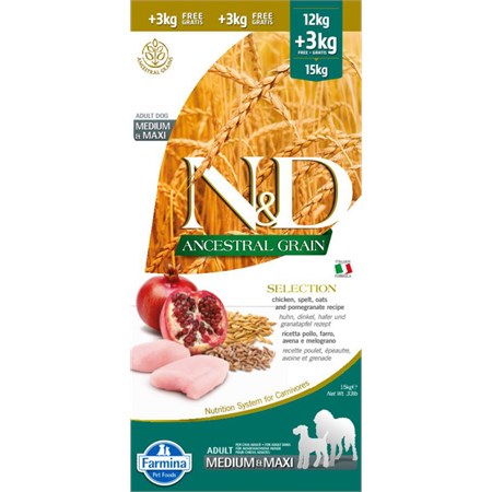 farmina n d selection ancestral grain adult medium maxi pollo 12 3 kg 15 kg