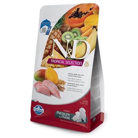 farmina nd tropical fruits puppy medium maxi pollo 2 kg crocchette per cani