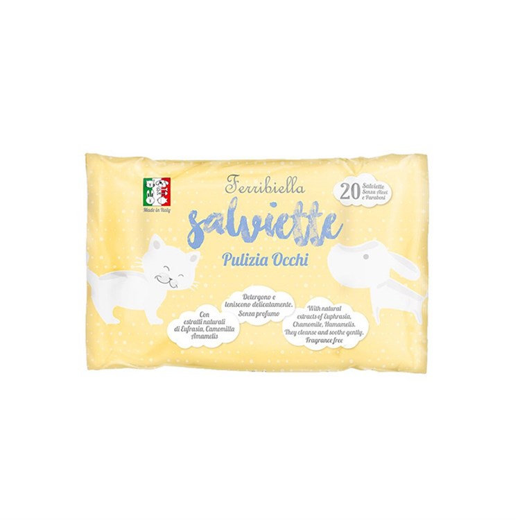 Ferribiella 20 Salviette Detergenti Per La Pulizia Occhi Cani e Gatti