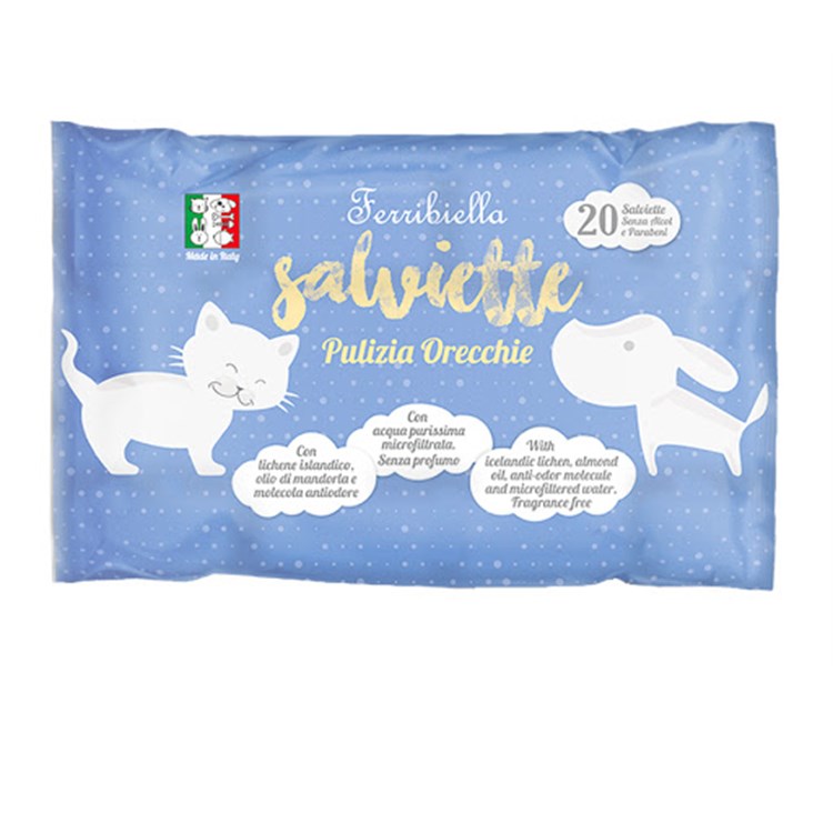 Ferribiella 20 Salviette Detergenti Per La Pulizia Orecchie Cani e Gatti