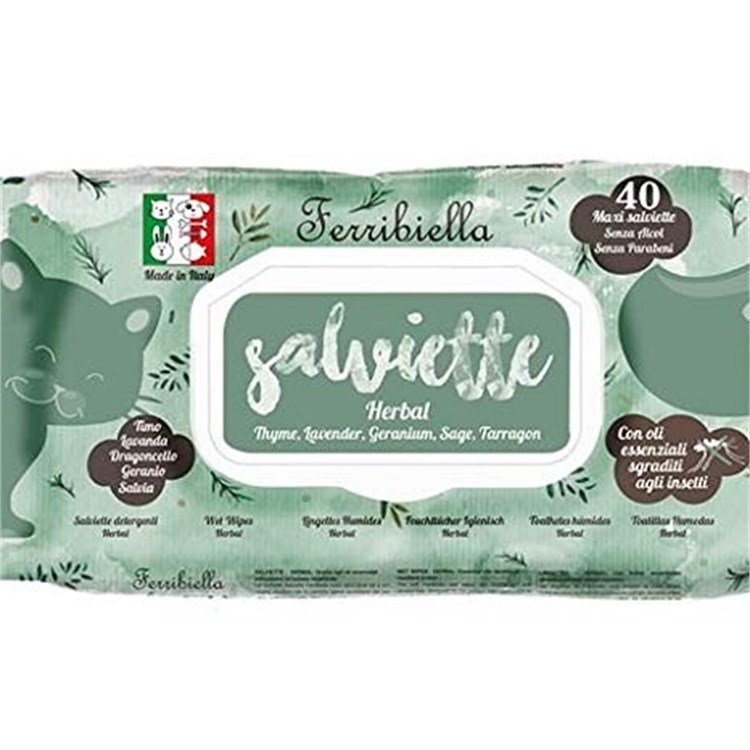 Ferribiella 40 Salviette Detergenti Herbal Con Oli Essenziali Sgraditi Agli Insetti