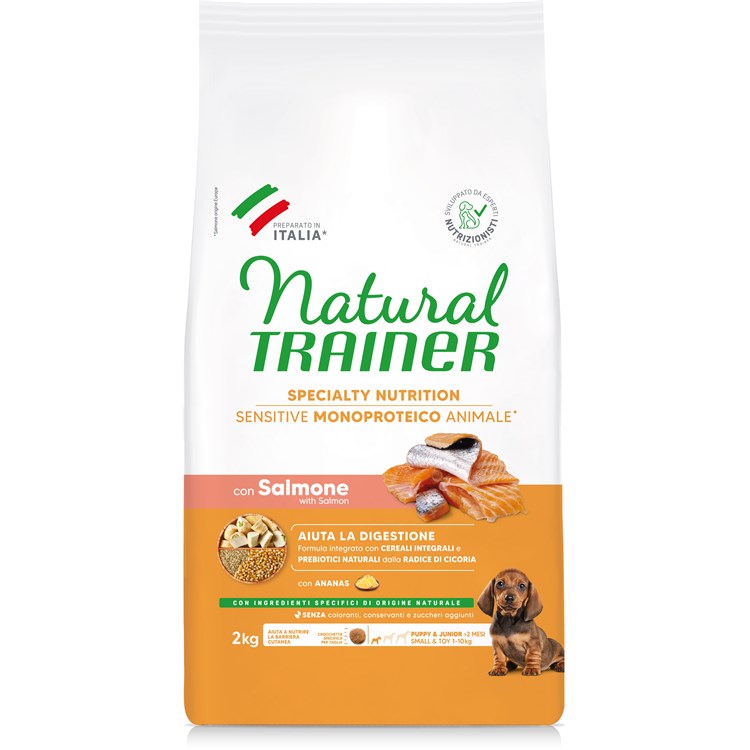Fitness Natural Trainer Sensitive Mini Puppy & Junior Salmone 2 kg Per Cane