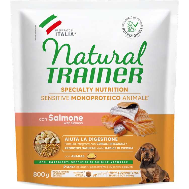 Fitness Natural Trainer Sensitive Puppy & Junior Salmone 800 gr Per Cane