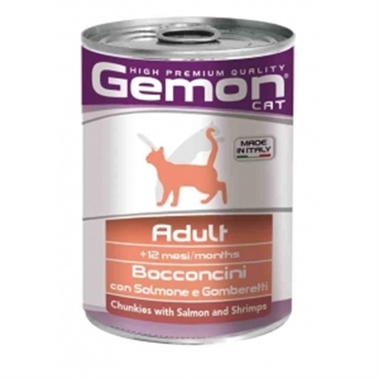 Gemon Adult Bocconcini con Salmone e Gamberetti 415 gr Barattolo Per Gatti