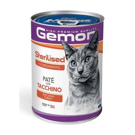 Gemon Cat Sterilised Patè Tacchino 400 gr Barattolo Cibo Umido Gatti in Gatti