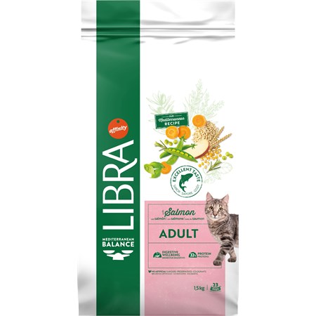 Libra Cat Adult Salmone e Riso 1,5 kg Crocchette Per Gatto in Gatti