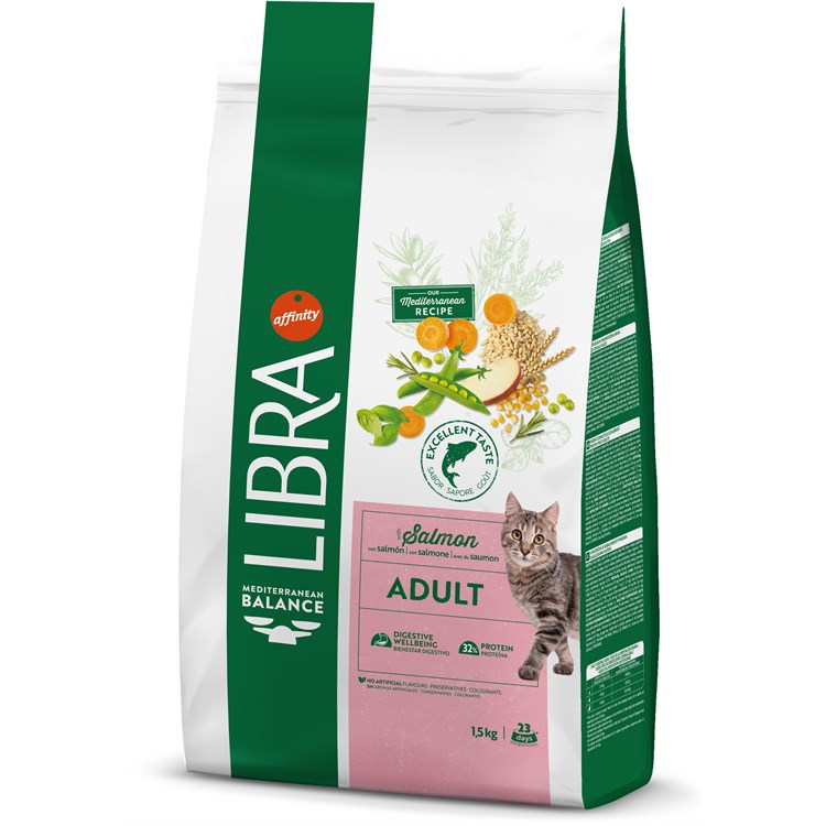 Libra Cat Adult Salmone e Riso 1,5 kg Crocchette Per Gatto