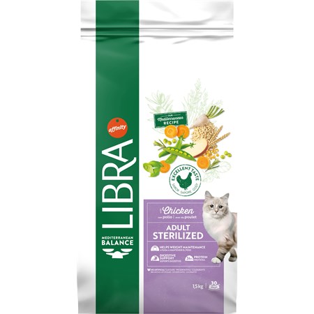 Libra Cat Adult Sterilized Pollo e Orzo 1,5 kg Crocchette Per Gatto in Gatti
