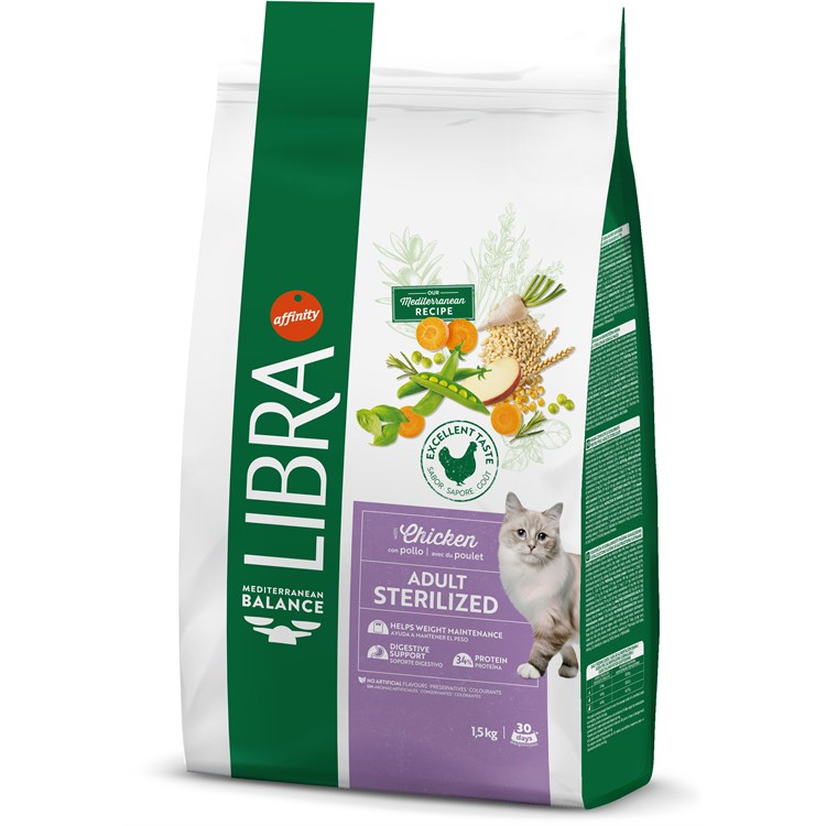 Libra Cat Adult Sterilized Pollo e Orzo 1,5 kg Crocchette Per Gatto