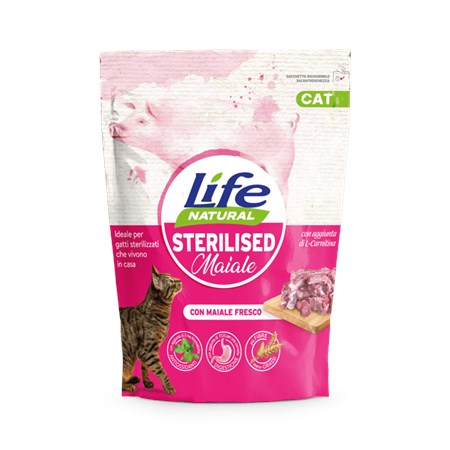 life cat natural crocchette sterilised maiale 800 gr gatto
