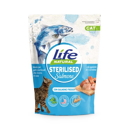 Life Cat Natural Crocchette Sterilised Salmone 800 Gr Gatto in Gatti