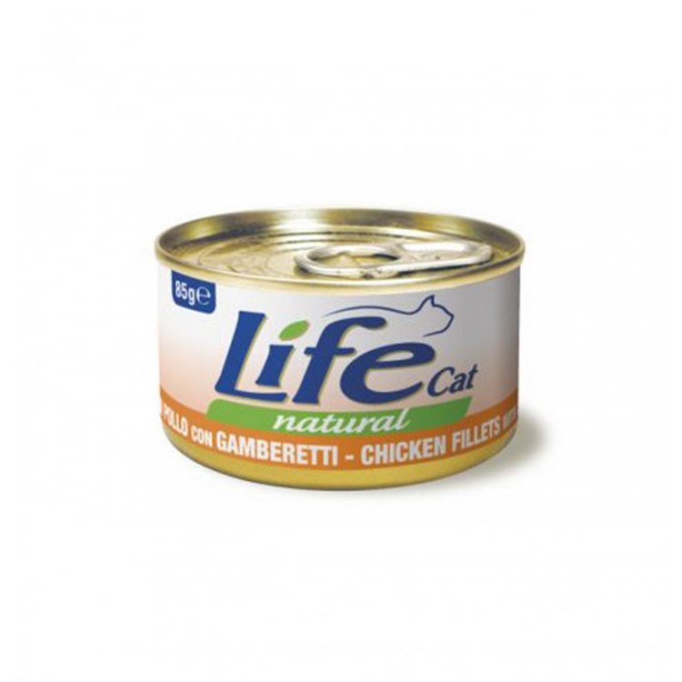 Life Cat Natural Filetti di Pollo Con Gamberetti 85 gr Scatoletta Gatti