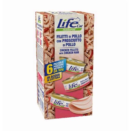 life cat natural pollo con prosciutto 6 x 50 gr multipack umido gatti
