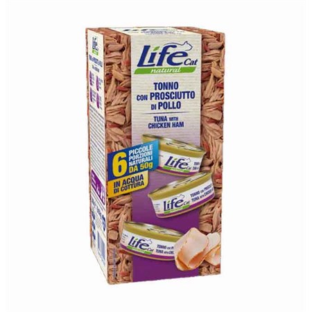 life cat natural tonno con prosciutto 6 x 50 gr multipack umido gatti