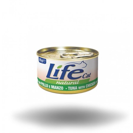 life cat natural tonno pollo e manzo 85 gr scatoletta gatti