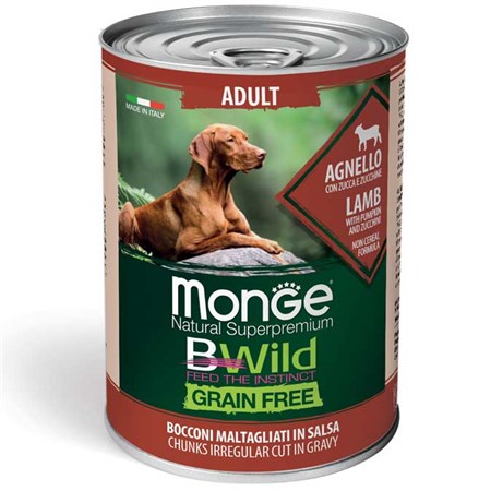 monge bwild grain free adult agnello in salsa 400 gr umido per cani