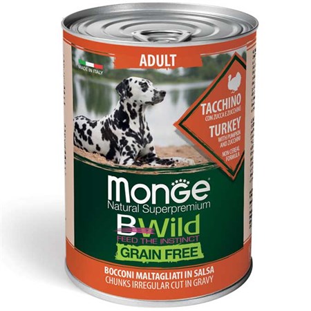 monge bwild grain free adult tacchino in salsa 400 gr umido per cani