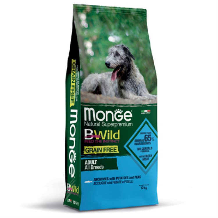 Monge Bwild Grain Free All Breeds Acciughe Patate Piselli 12 kg DANNEGGIATO