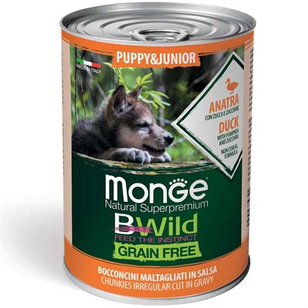 monge bwild grain free puppy junior anatra in salsa 400 gr umido per cani