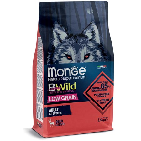 monge bwild low grain adult all breed cervo 2 5 kg per cani danneggiato