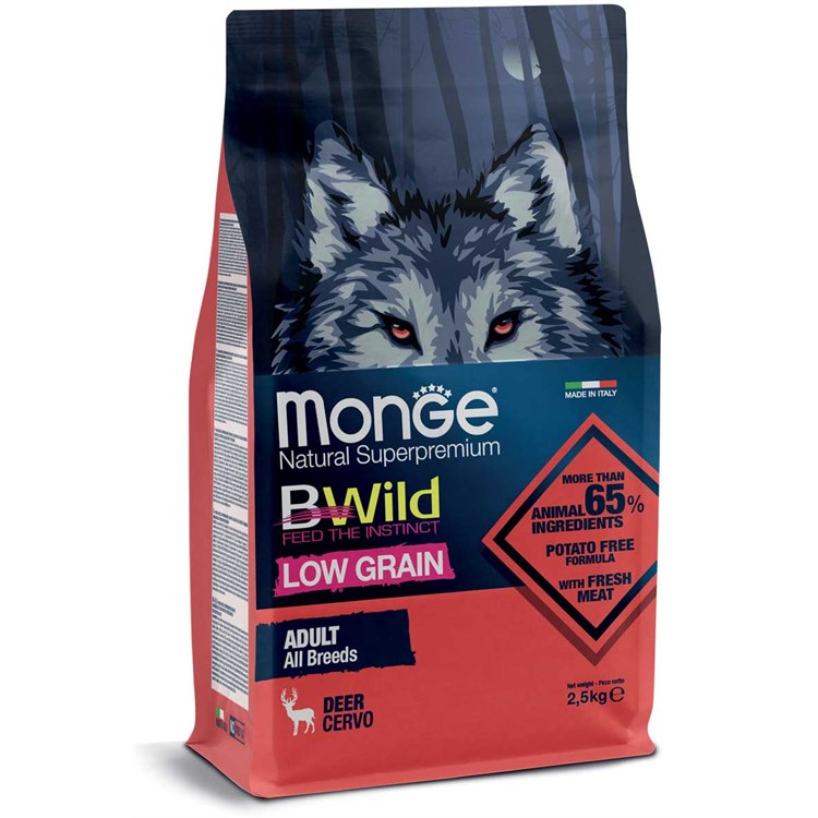 Monge Bwild Low Grain Adult All Breed Cervo 2,5 Kg Per Cani DANNEGGIATO