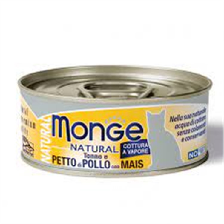Monge Cat Natural Superpremium 80 gr Tonno e petto di Pollo con mais Per Gatti