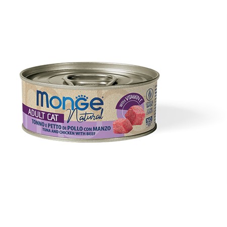 monge cat natural superpremium 80 gr tonno e petto di pollo con manzo per gatti