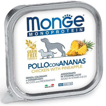 monge dog pollo con ananas 150 gr monoproteico grain free umido per cani