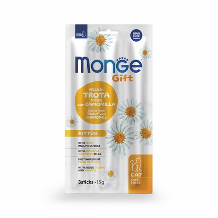 monge gift 3 stick appetito difficile maiale fresco rosa canina 15 gr snack per gatti