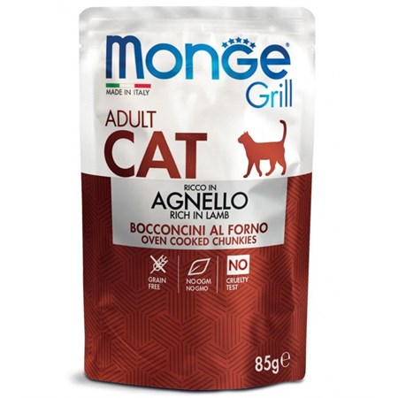 monge grill adult bocconcini agnello 85 gr bustina per gatti