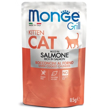 monge grill kitten bocconcini salmone 85 gr bustina per gatti