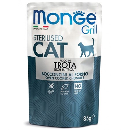 monge grill sterilised bocconcini trota 85 gr bustina per gatti