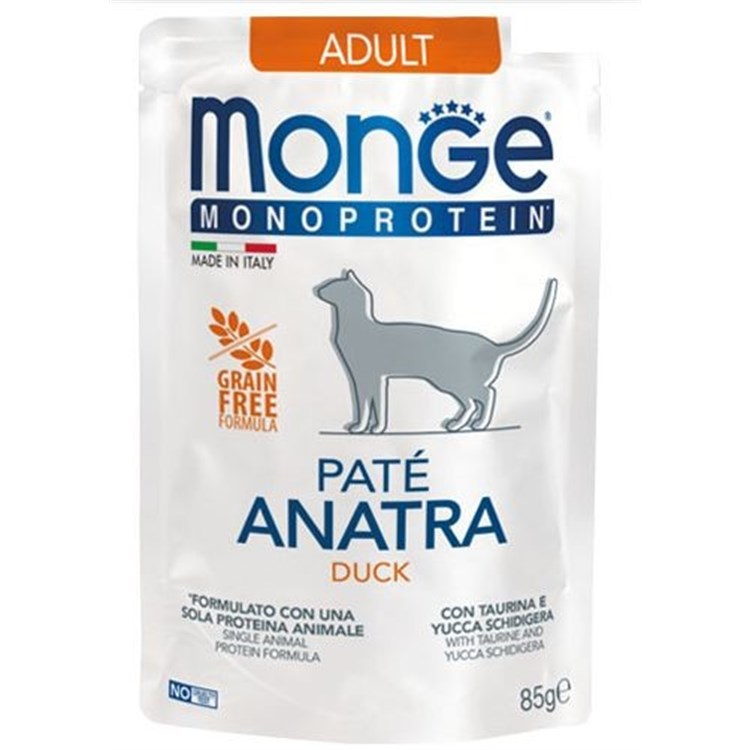 Monge Monoproteico Grain Free Patè Adult Anatra 85 gr Bustina Per Gatti