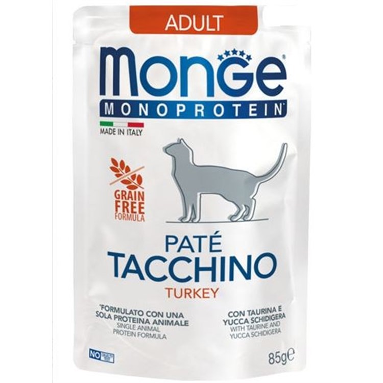 Monge Monoproteico Grain Free Patè Adult Tacchino 85 gr Bustina Per Gatti