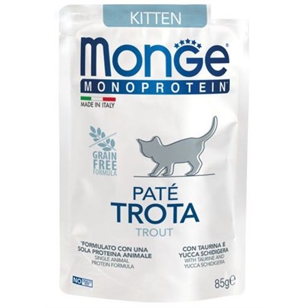 monge monoproteico grain free pate kitten trota 85 gr bustina per gatti