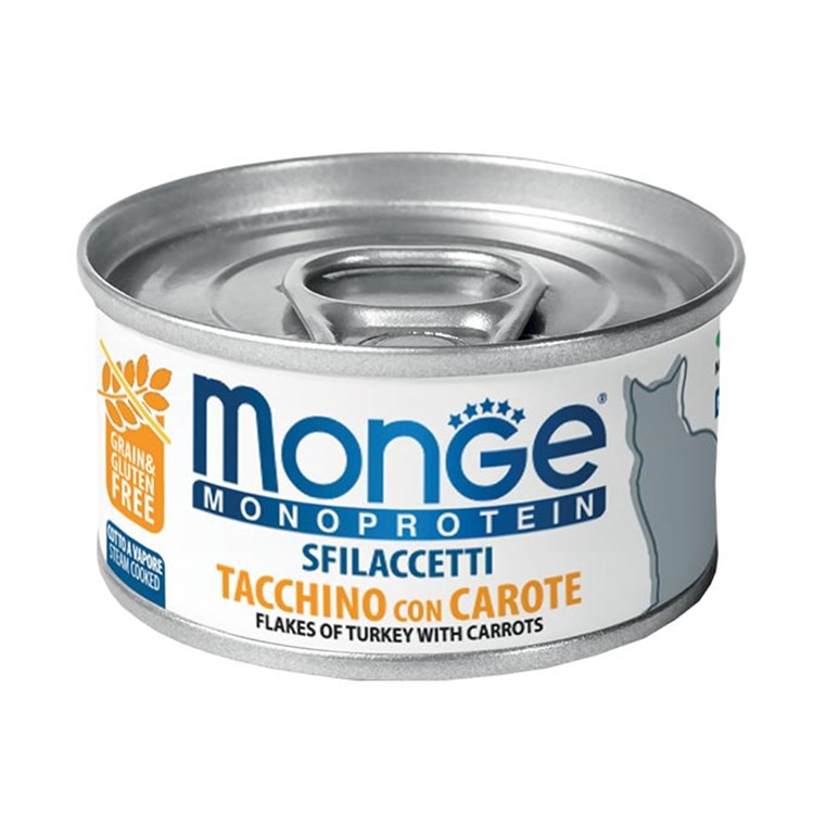Monge Monoproteico Sfilaccetti Tacchino e Carote 80 gr Lattina Per Gatti