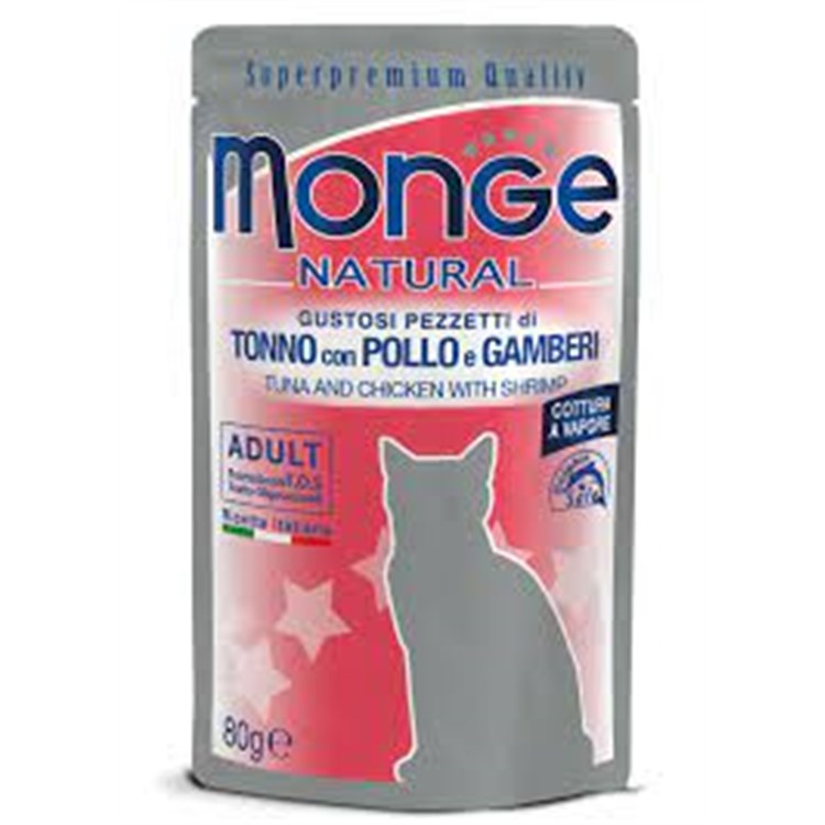 Monge Natural Superpremium 80 gr Tonno Pollo e Gamberi Bustina Per Gatti
