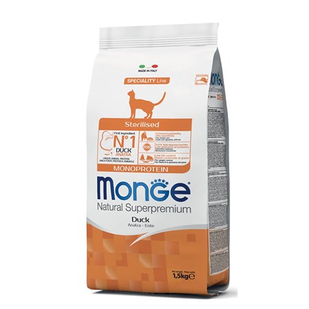 monge natural superpremium sterilised anatra monoproteico 10 kg per gatti
