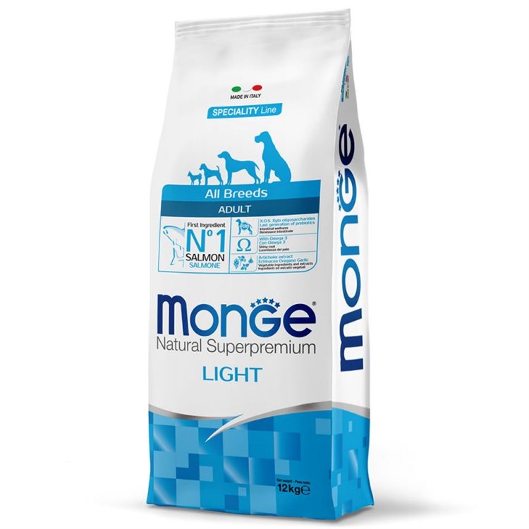 Monge Superpremium All Breeds Light Salmone Riso 12 kg Per Cani