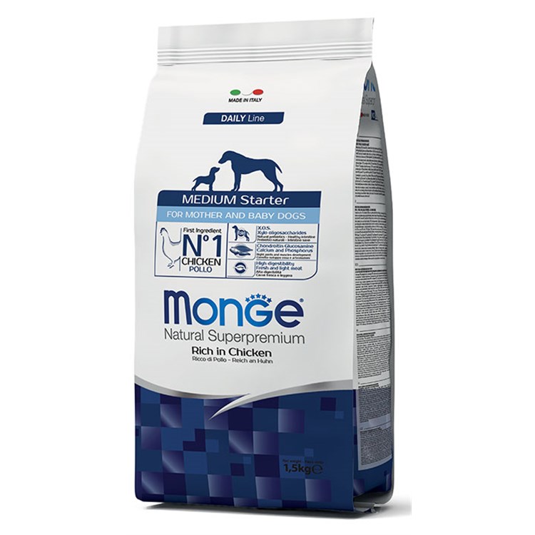 Monge SuperPremium Medium Starter Ricco di Pollo 1,5 Kg Per Cane
