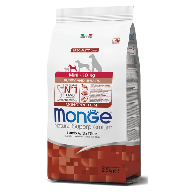 Monge Superpremium Mini Puppy Junior Agnello e Riso 7,5 kg Per Cani
