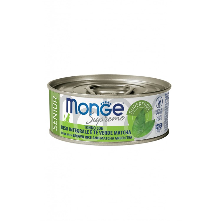 Monge Supreme Senior Tonno Riso Integrale Tè Verde Matcha 80 gr Scatoletta Gatti